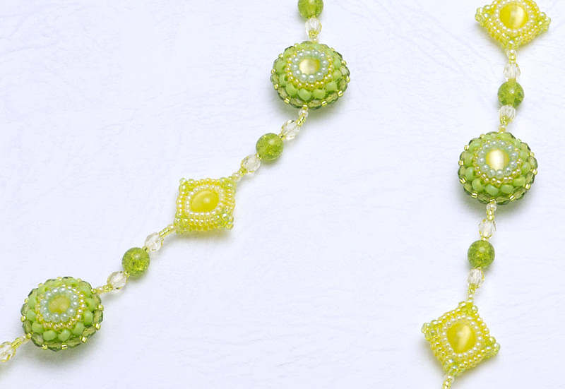 Beaded Puffy Circle and Square Necklace | Sweet Pea Beadwork